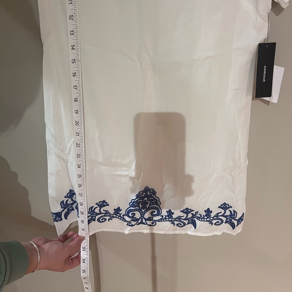 Lulus Tale to Tell Blue and Ivory Embroidered Shift Dress NWT - Picture 9 of 10
